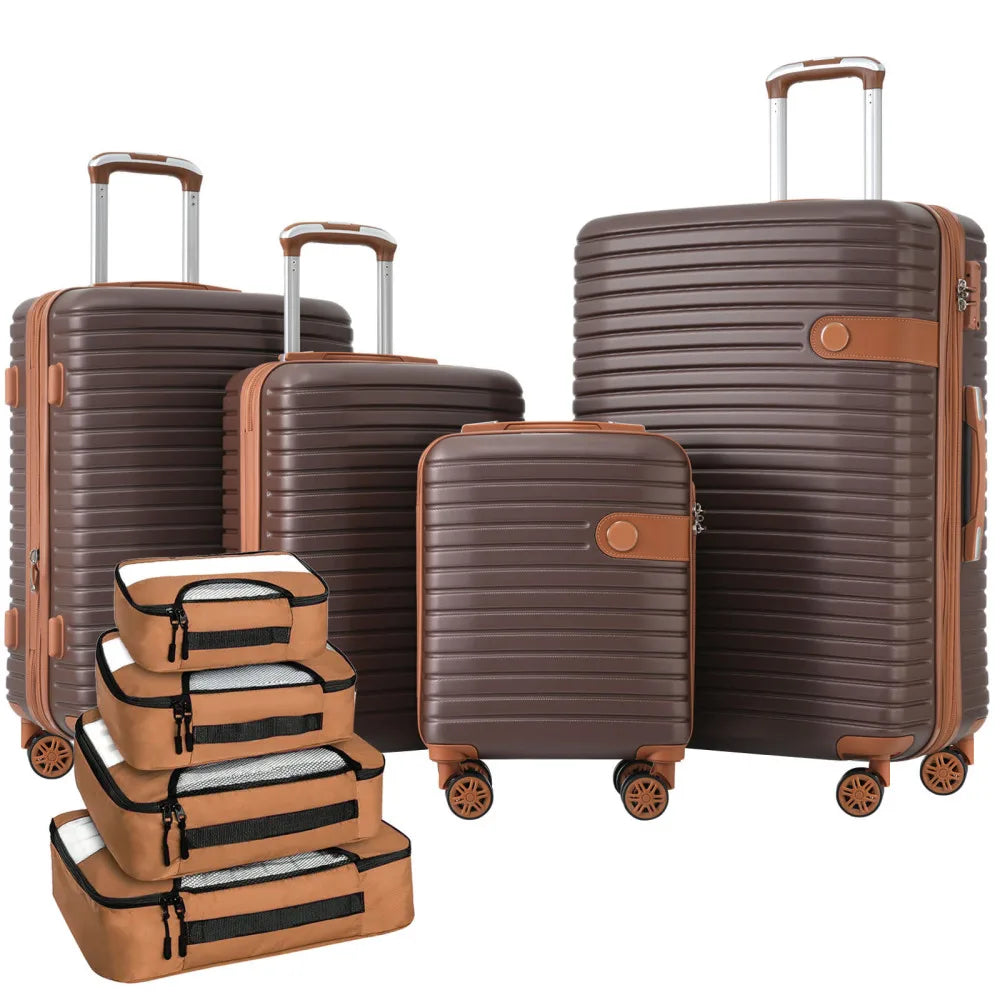 Suitcase Set, ABS Hard Shell Lightweight Expandable Travel Luggage with 4 Packing Cubes, TSA Lock, Spinner Wheels (16/20/24/28)