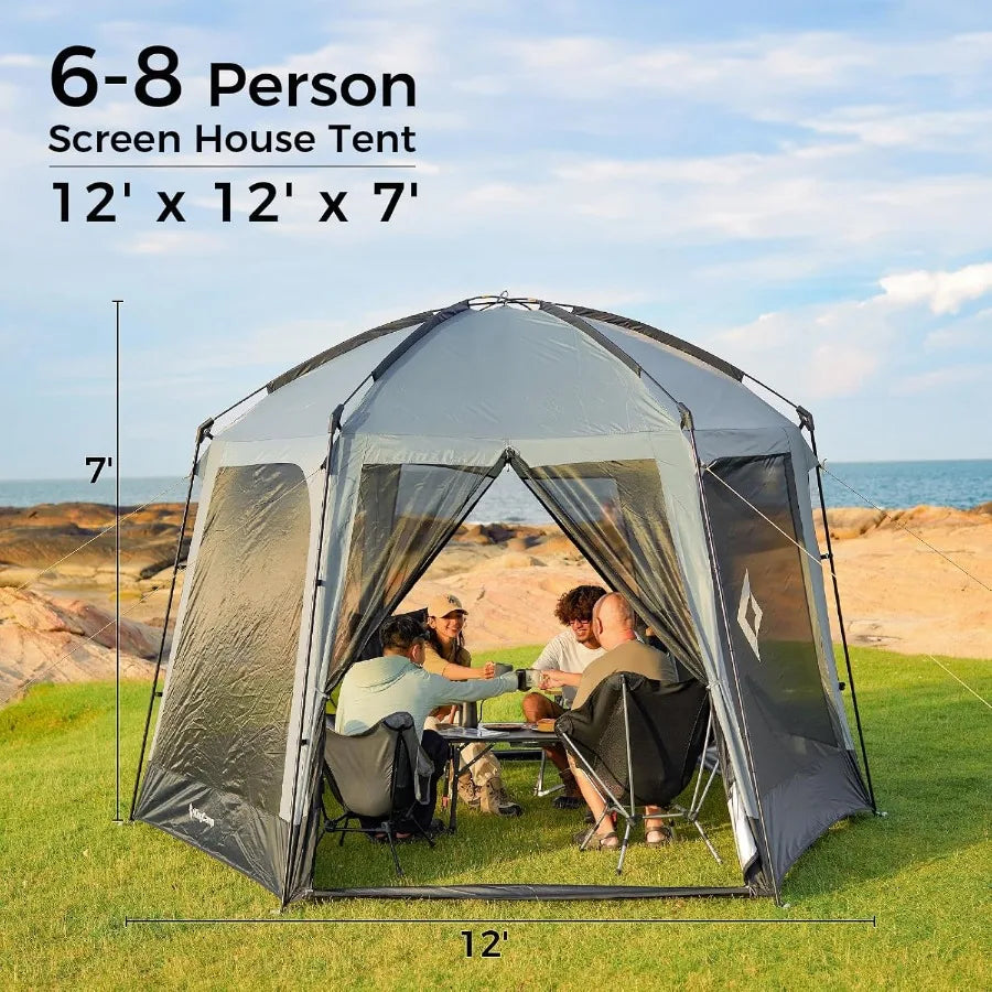 Screen Tent Camping Tent for 6-8 Person 12' x 12' Portable Screen House Room with Detachable Sunshade for Camping Garden Backya