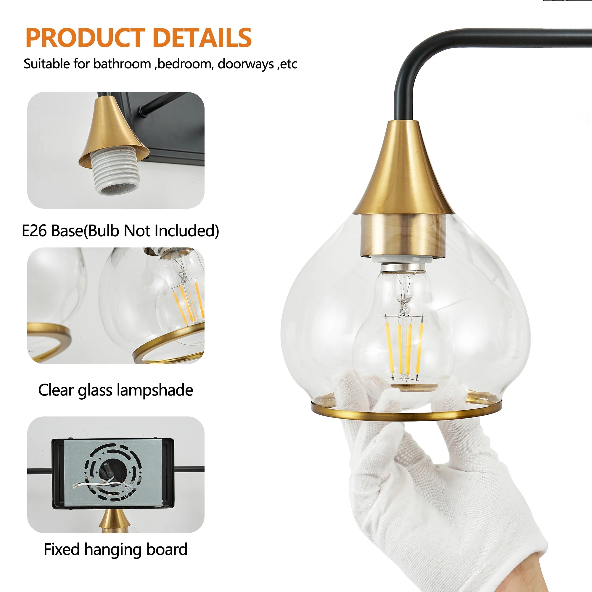 40" Modern 5-Light Vanity Wall Sconce Black and Gold Bathroom Light Fixture with Clear Glass Shades,Wall Mounted Lamp(No Bulb)