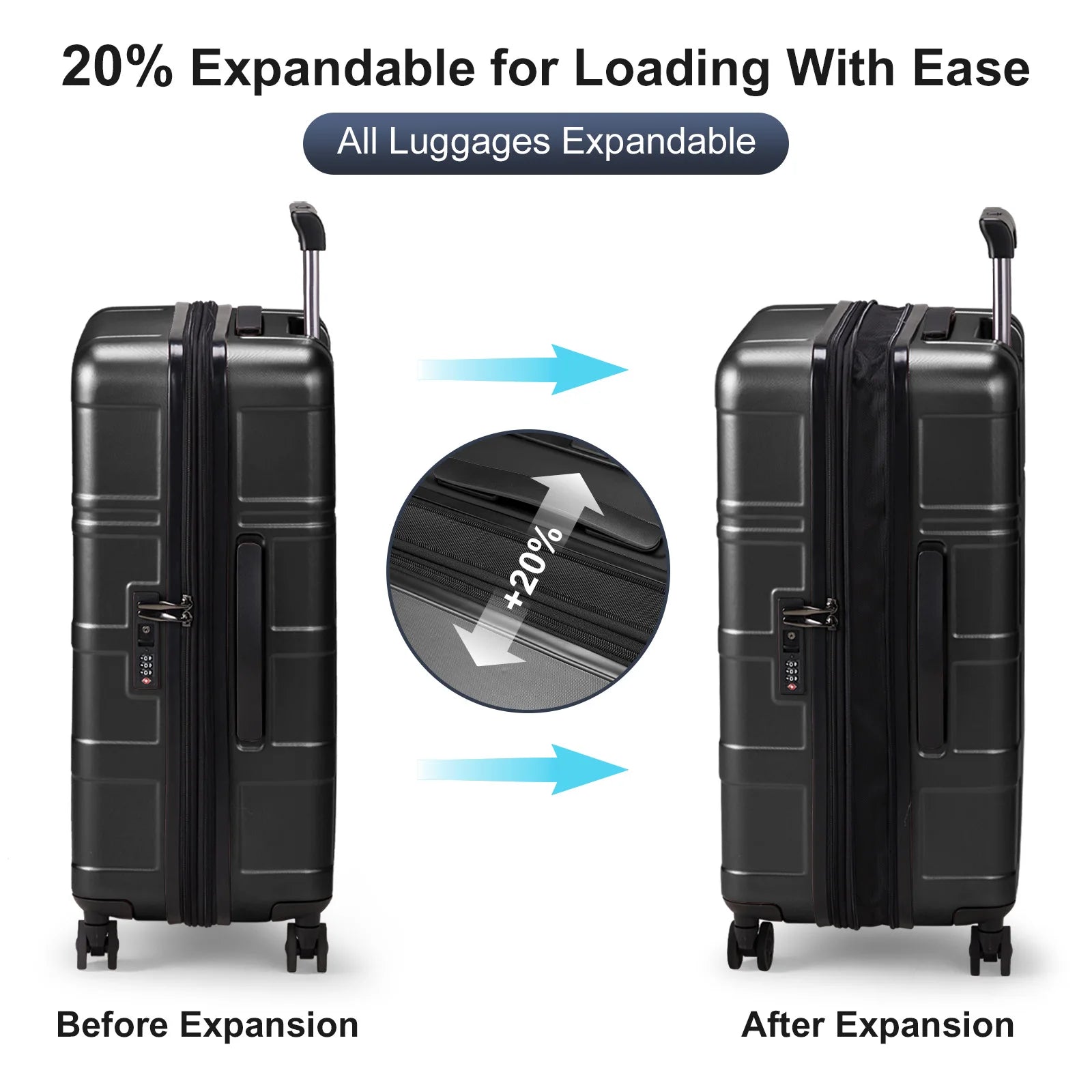 Luggage Expandable Suitcase PC+ABS 3 Piece Set with TSA Lock Spinner  suitcase Large capacity suitcase Chaoliu suitcase