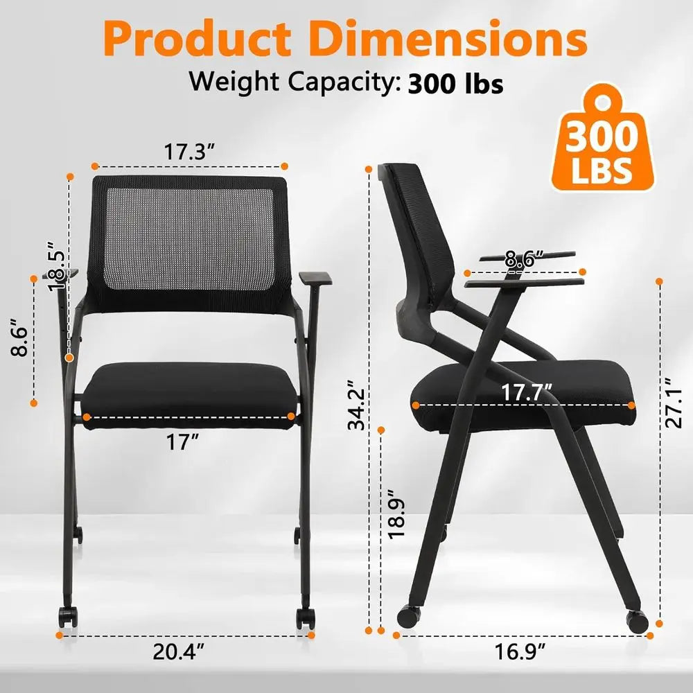 Stackable Ergonomic Conference Chairs, Mesh Office Chairs with Arms and Wheels, Suitable for Lobby, Church, School, and Training