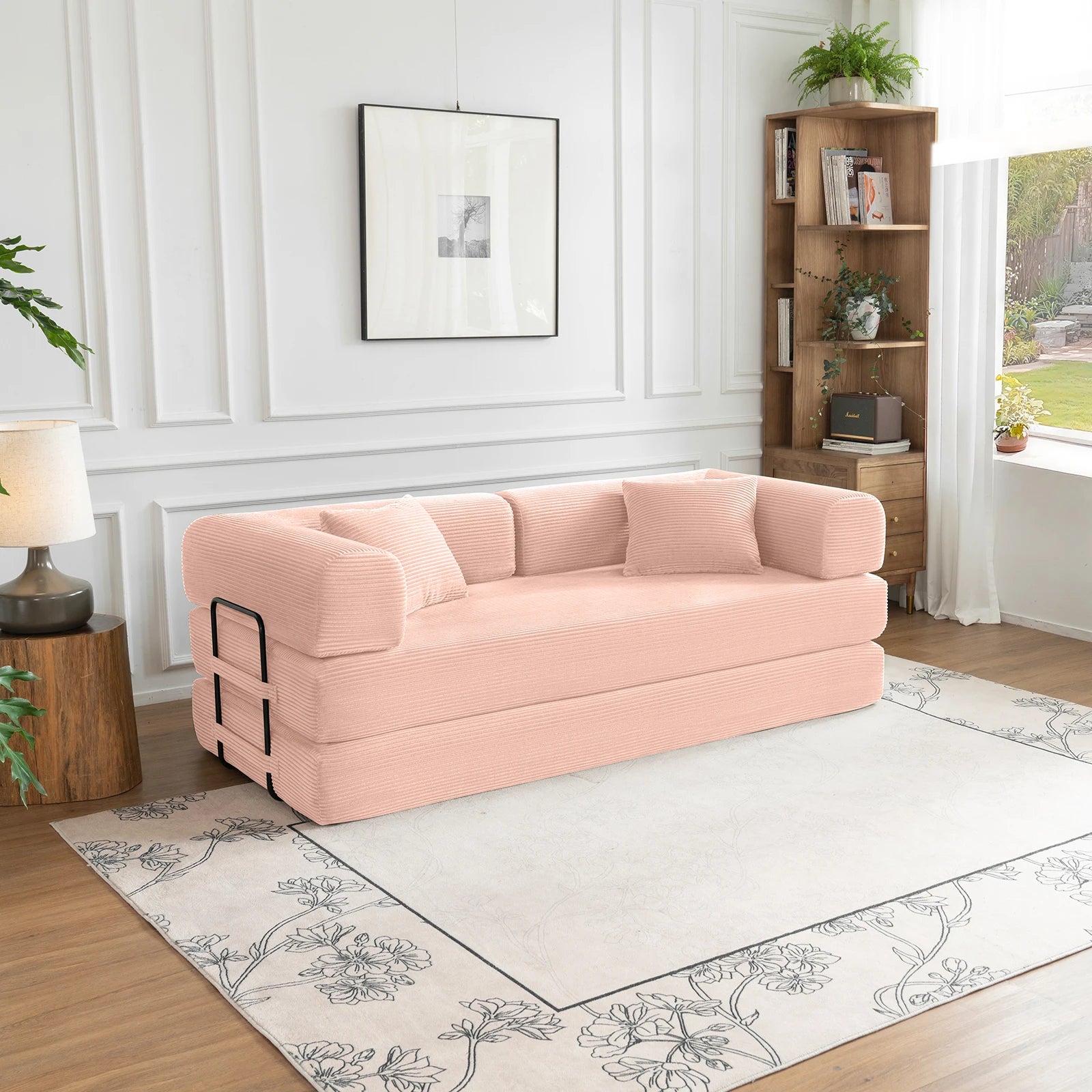 79" Convertible Sofa Bed with Fixed-Shape Frame, Modular Corduroy Sleeper Sofa, Folding Mattress Couch for Small Spaces