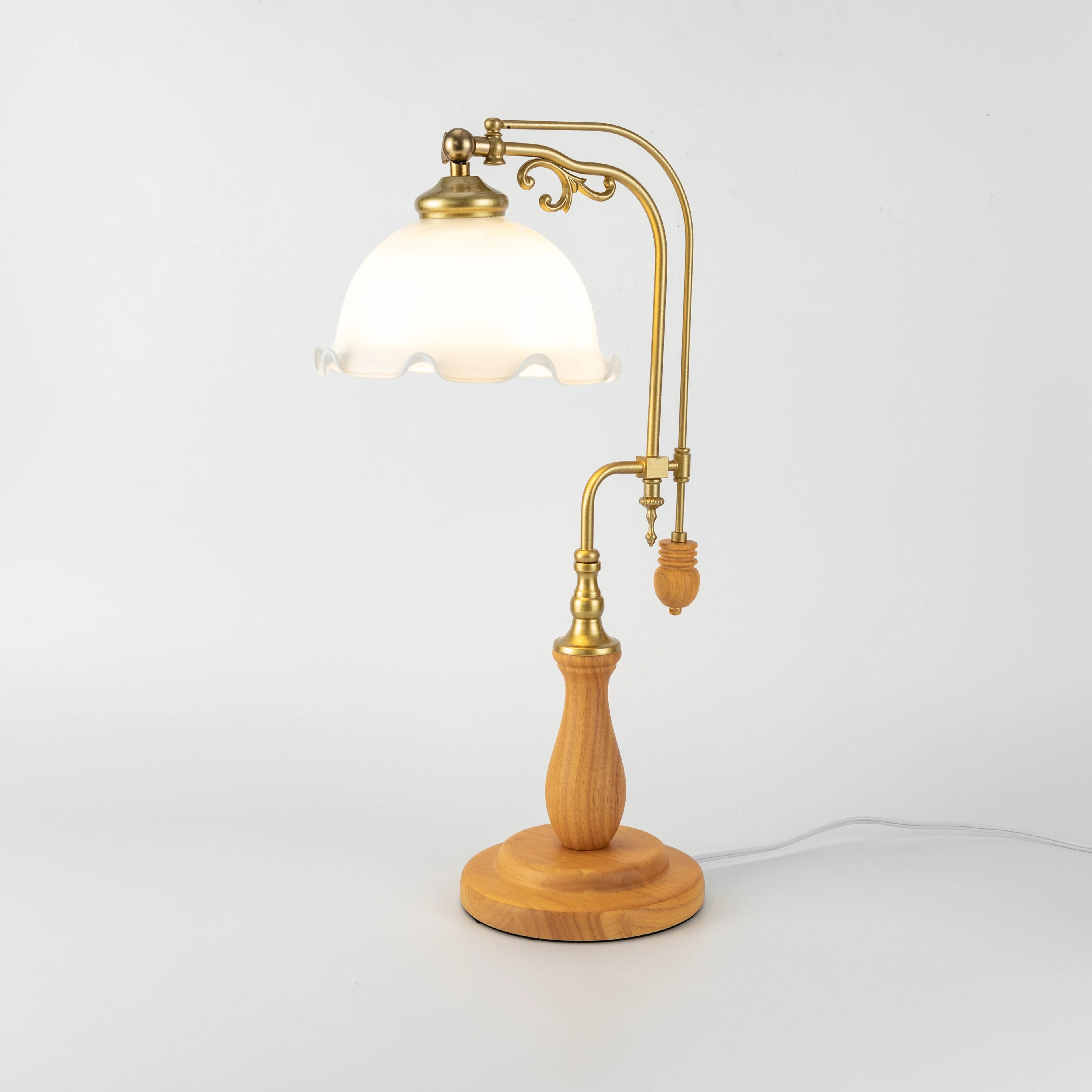 Retro Flower Table Lamp Bedroom Bedside Flower Night Light Glass Lampshade