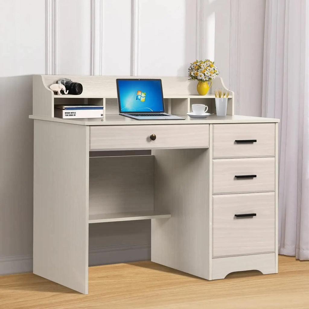 Home Office Desk with 4 Drawers & Hutch Computer Table Bedroom Off-White, Customized