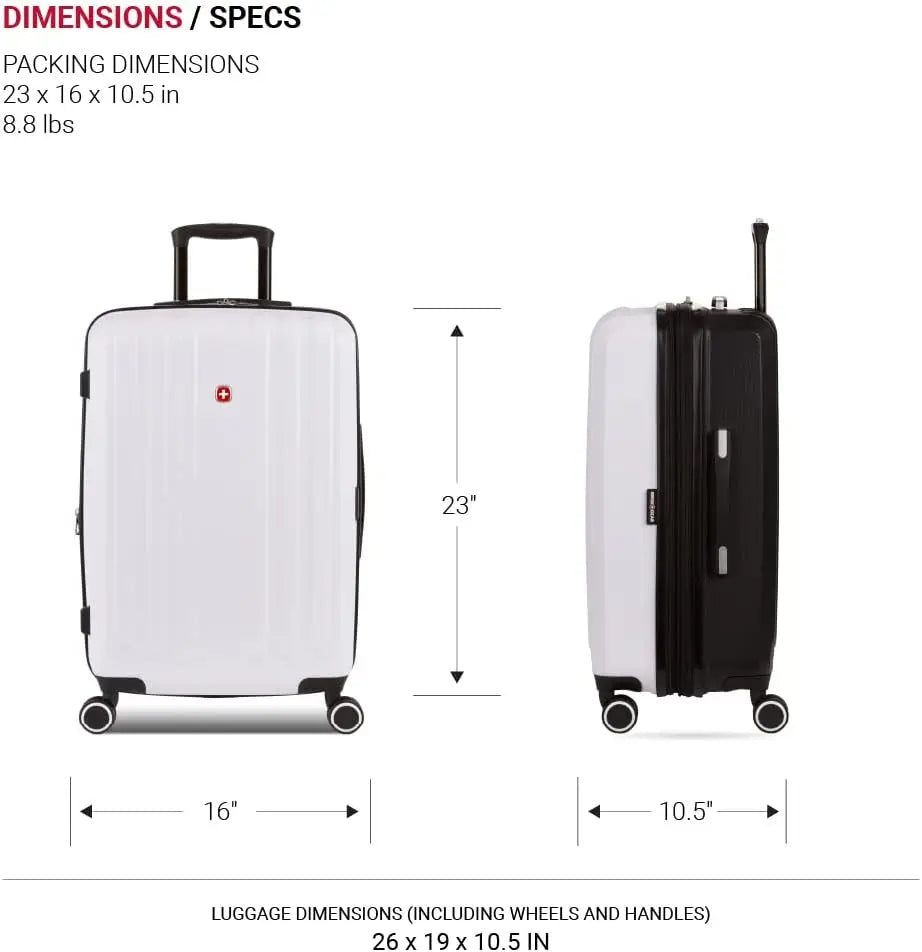 Expandable Hardside Spinner Luggage, Black/White Checked-Large 28-Inch, Durable Travel Suitcase for Easy Mobility
