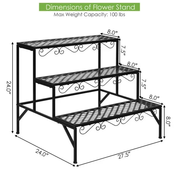 Elegant Three-Tier Metal Plant Stand with Modern Design for Indoor or Outdoor Use, Rust-Resistant Finish, Perfect for Flowers