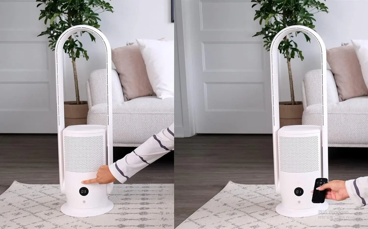 Bladeless Tower Fan with Air Purifier, Quiet Remote Touch Control, 9 Speeds Timer HEPA Filter Oscillation for Home Office