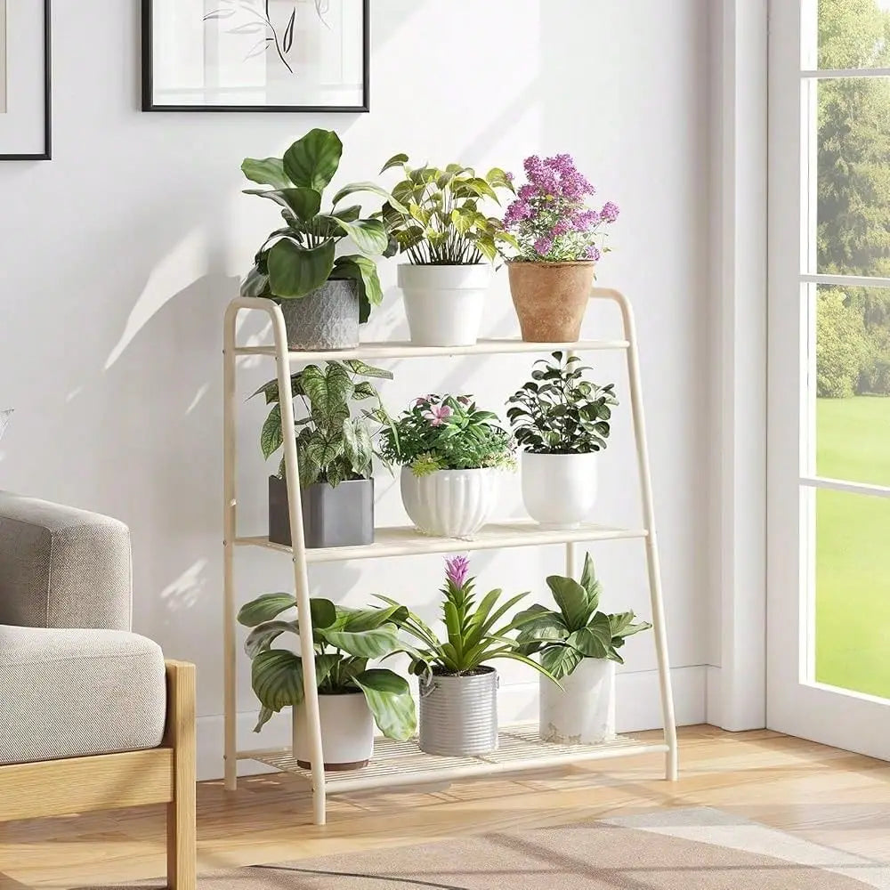 Corner Plant Stand, Metal Black Flower Pot Rack, Indoor Outdoor Heavy Duty Shel F Cream, 3 Tier
