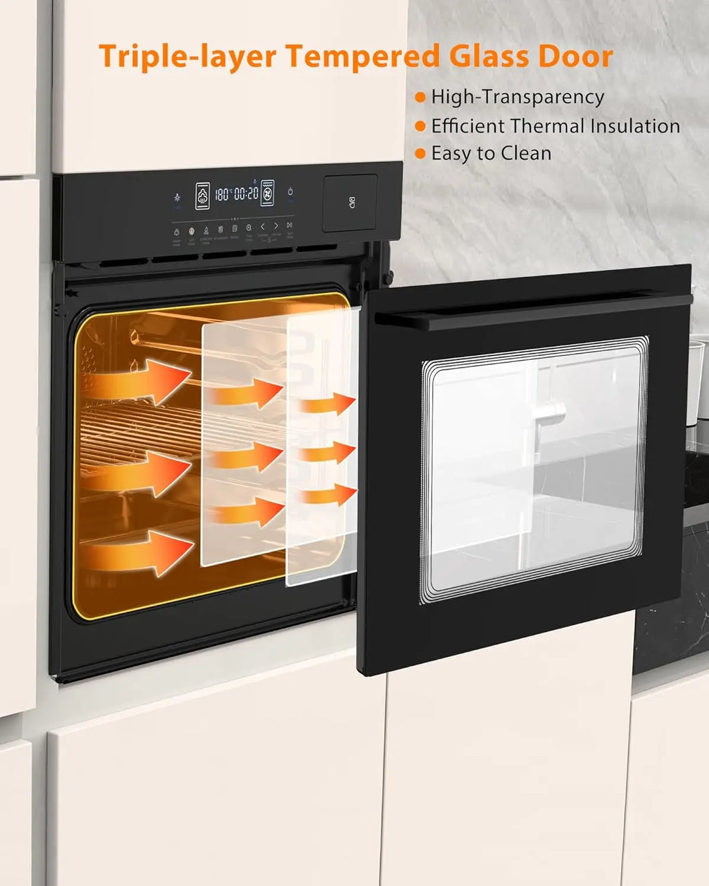24Inch 70L Built-in Steam Oven, 240V 3000W Touch Control Air Fry Function 108 Smart Menus Wall Oven for Kitchen Baking Roasting