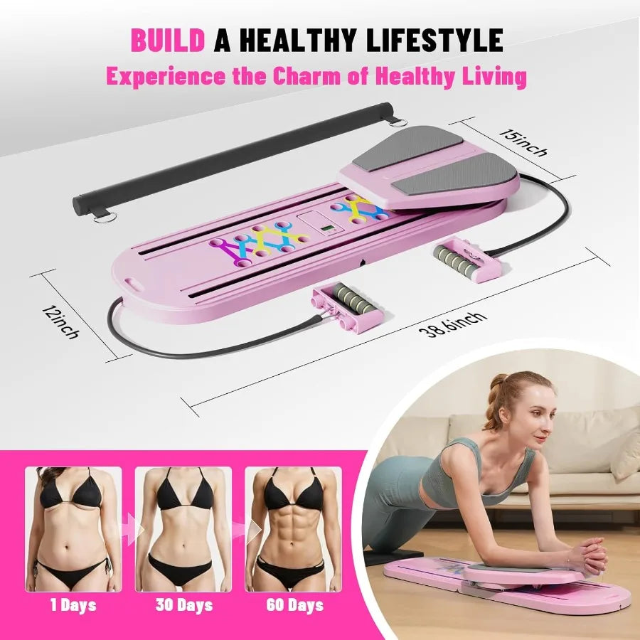 Pilates Board Foldable Reformer Training Set 6in1 Versatile Kit with AutoRebound Ab Roller Home Core Workout Equipment Tone You