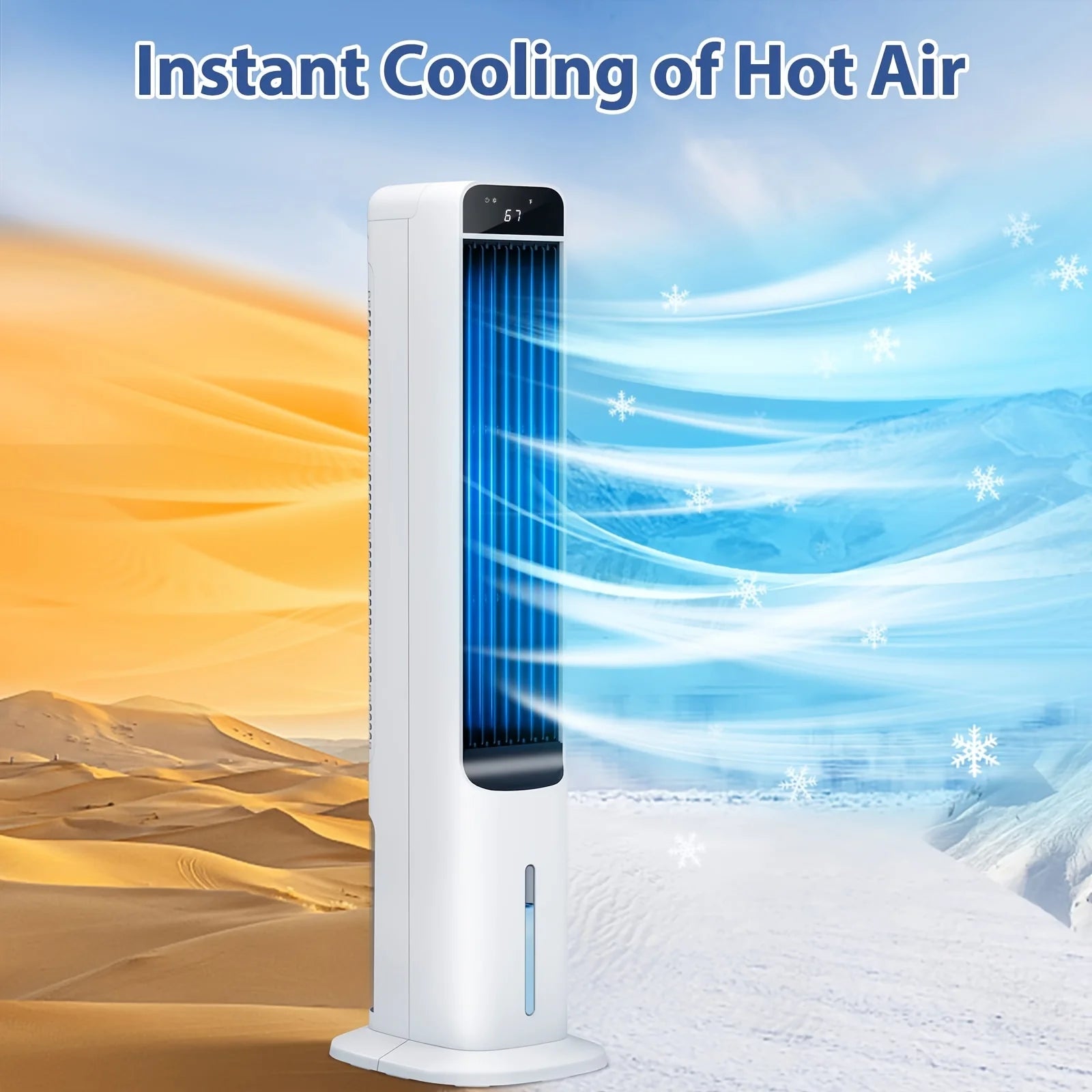 Portable Evaporative Cooler, Swamp Bladeless Tower Fan Air Conditioner with Ice Cooling And Humidification, 4 Ice Packs, 70 Degr
