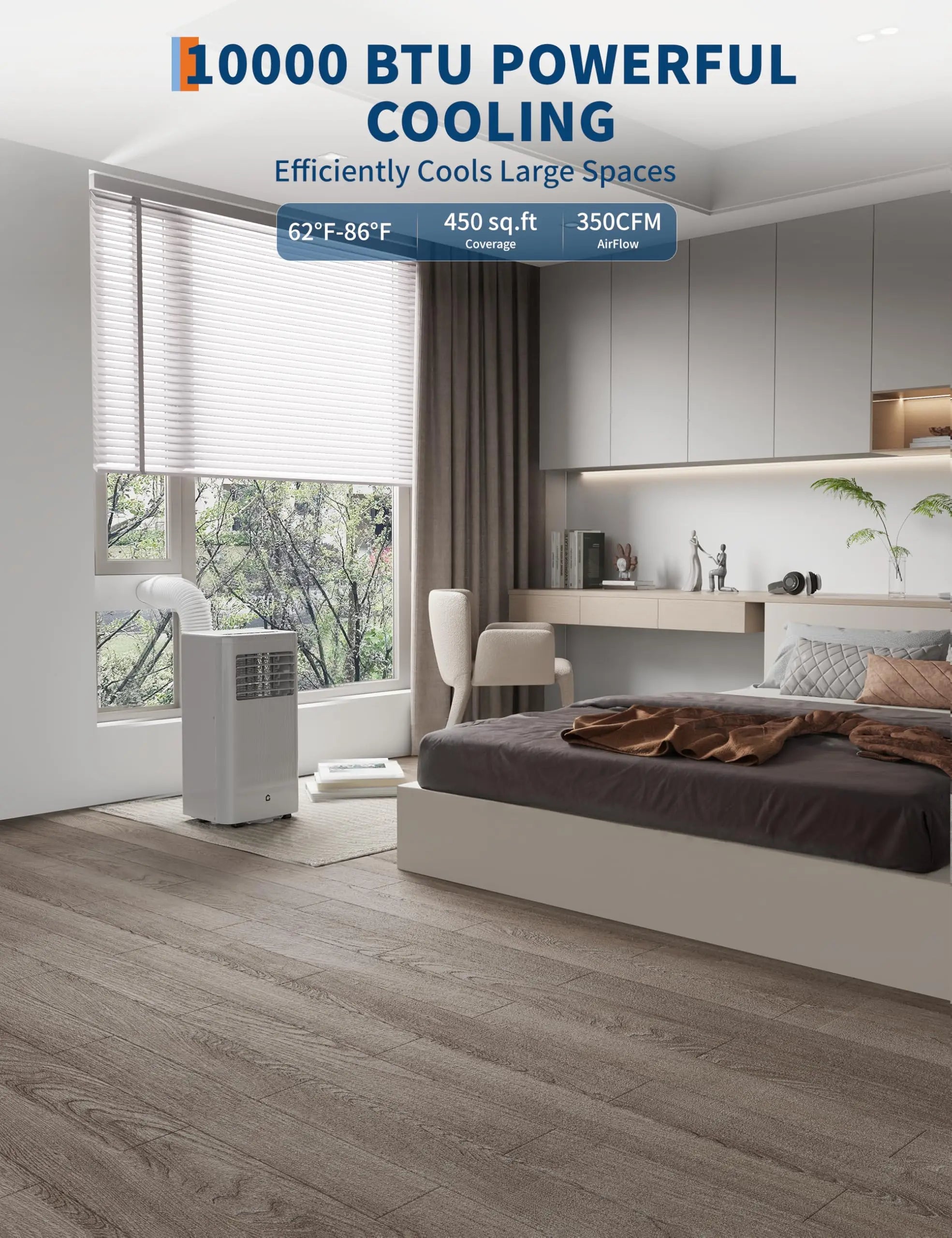 10000 BTU Portable Air Conditioner, 3-In-1 Cooling Dehumidifier & Fan For 450 Sq.Ft Room, Quiet AC Unit With Remote & Window Kit