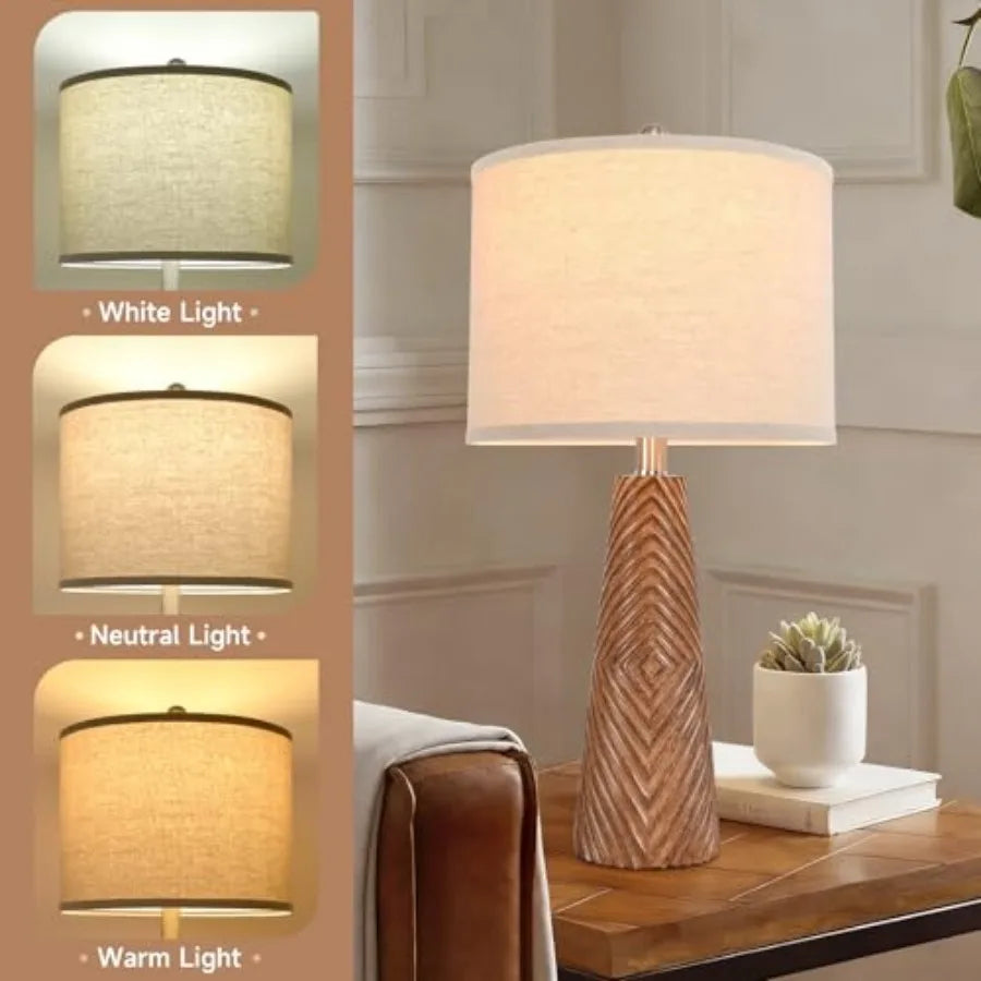 Nightstand Lamp Bedside Lamps Set of 2 Vtage Rustic Farmhouse Table Lamp 3 Way Dimmable Horizontal Stripe Lightfor Livg Room Be