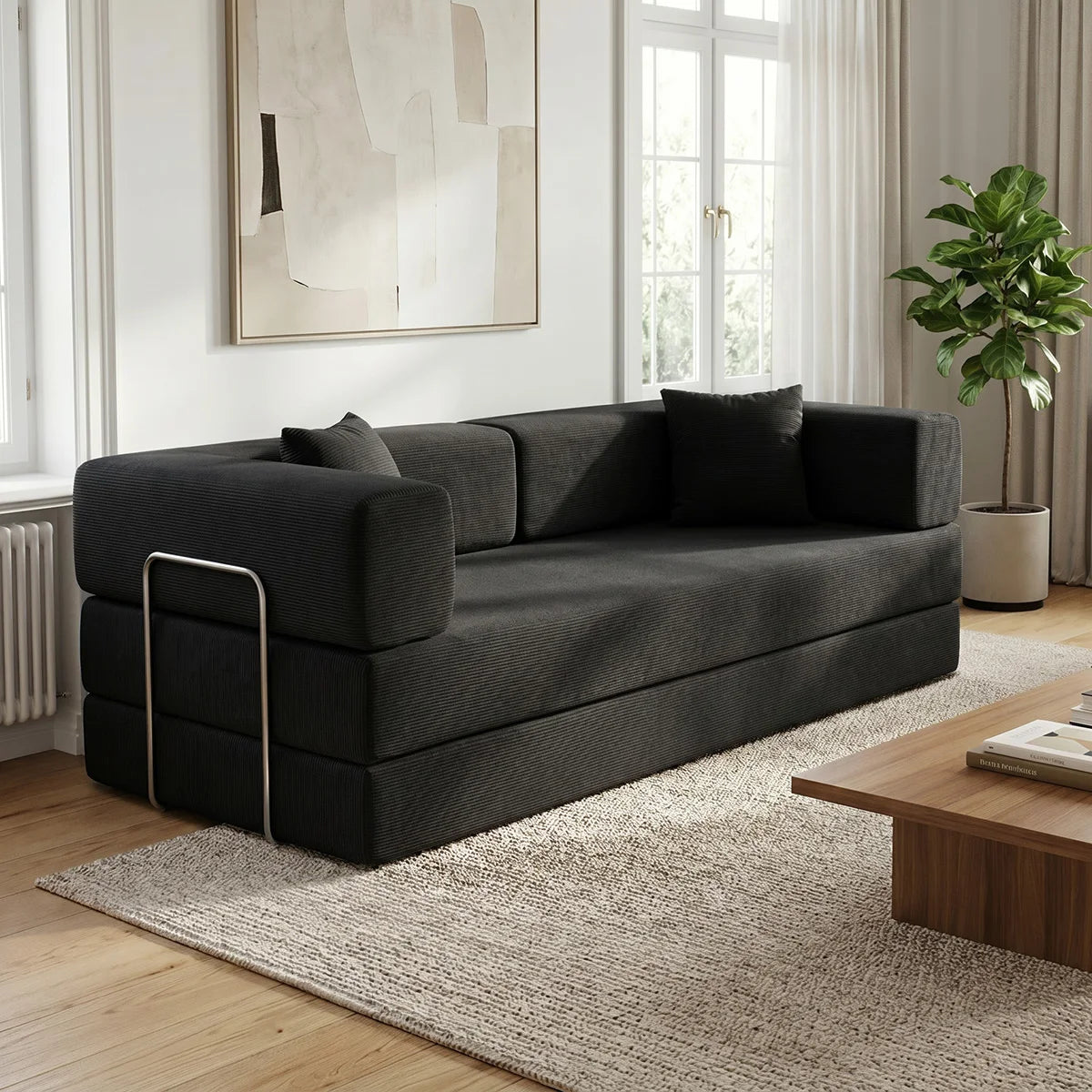 Queen Size Futon Sofa Bed 79' Convertible Couch 4-in-1 Folding Corduroy Boneless Sleeper Loveseat for Living Room