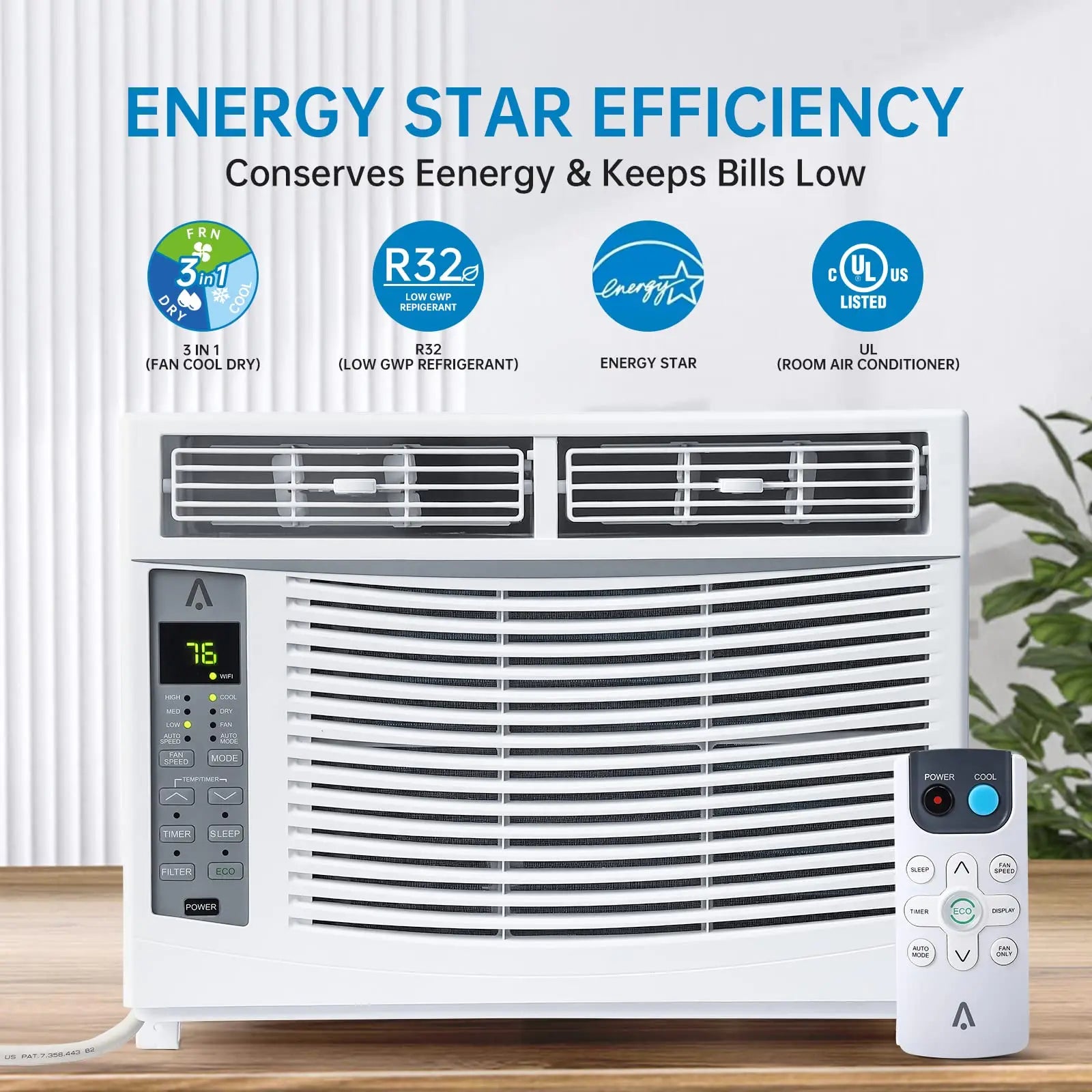 6000 BTU Window Air Conditioner, Smart WiFi AC Unit with Remote Control & Digital Display, Quiet Cooling for Small Rooms up to 250 Sq. Ft., Dehumidifier & Fan Modes, Easy Installation, White