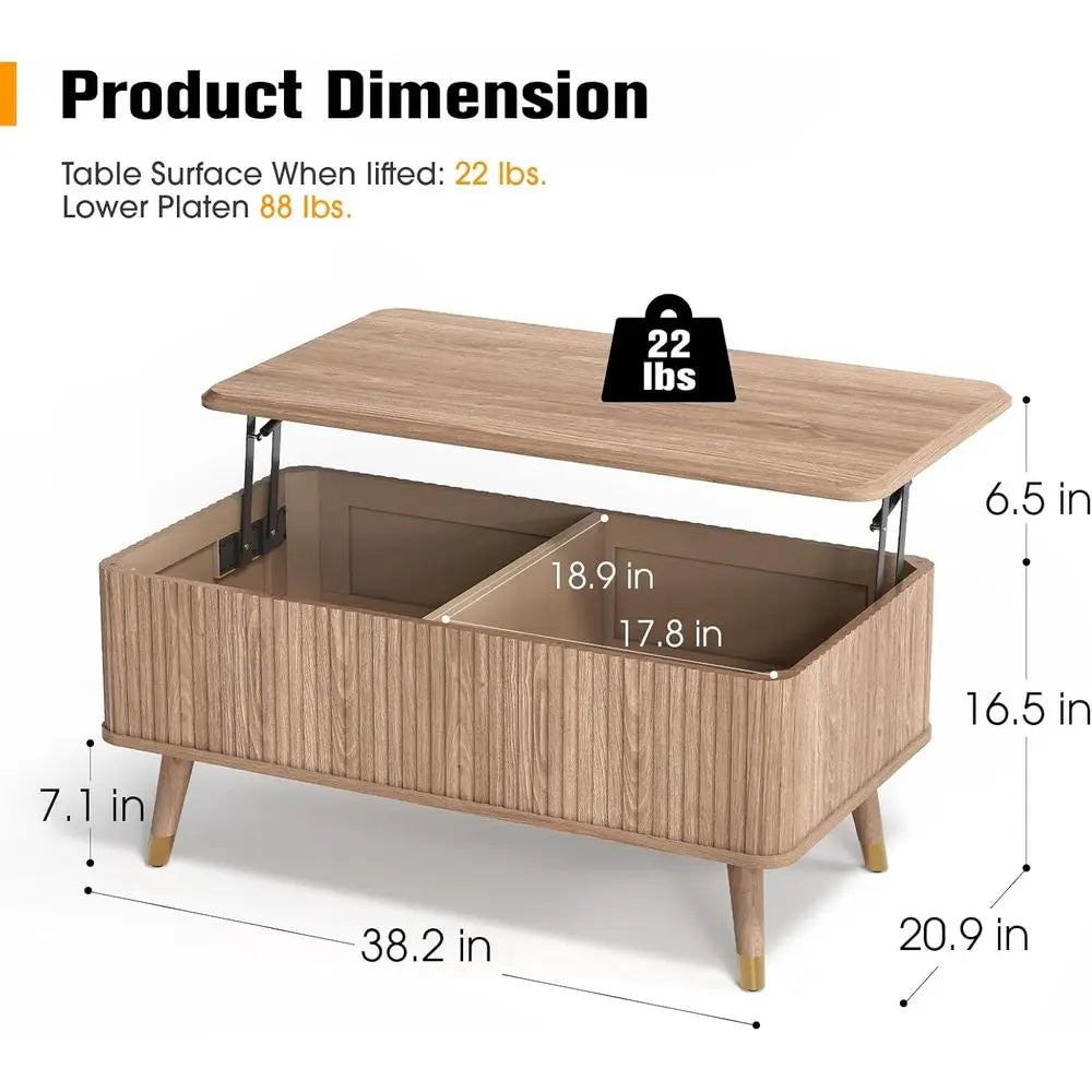 Lit Top Coee Table with Storage, Century ern Coee Table with Solid Wood Legs, 38" Minimalist luted Center Table or Living Room,