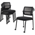 Adjustable Mesh Backrest Stacking Office Chair with Wheels, Ergonomic Lumbar Support, Leather Seat Cushion for Conference, Lobby