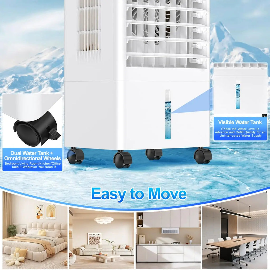 Portable Air Conditioner — 3-in-1 Evaporative Air Cooler (3 Modes, 3 Fan Speeds), 8-Liter Large-Capacity Water Tank