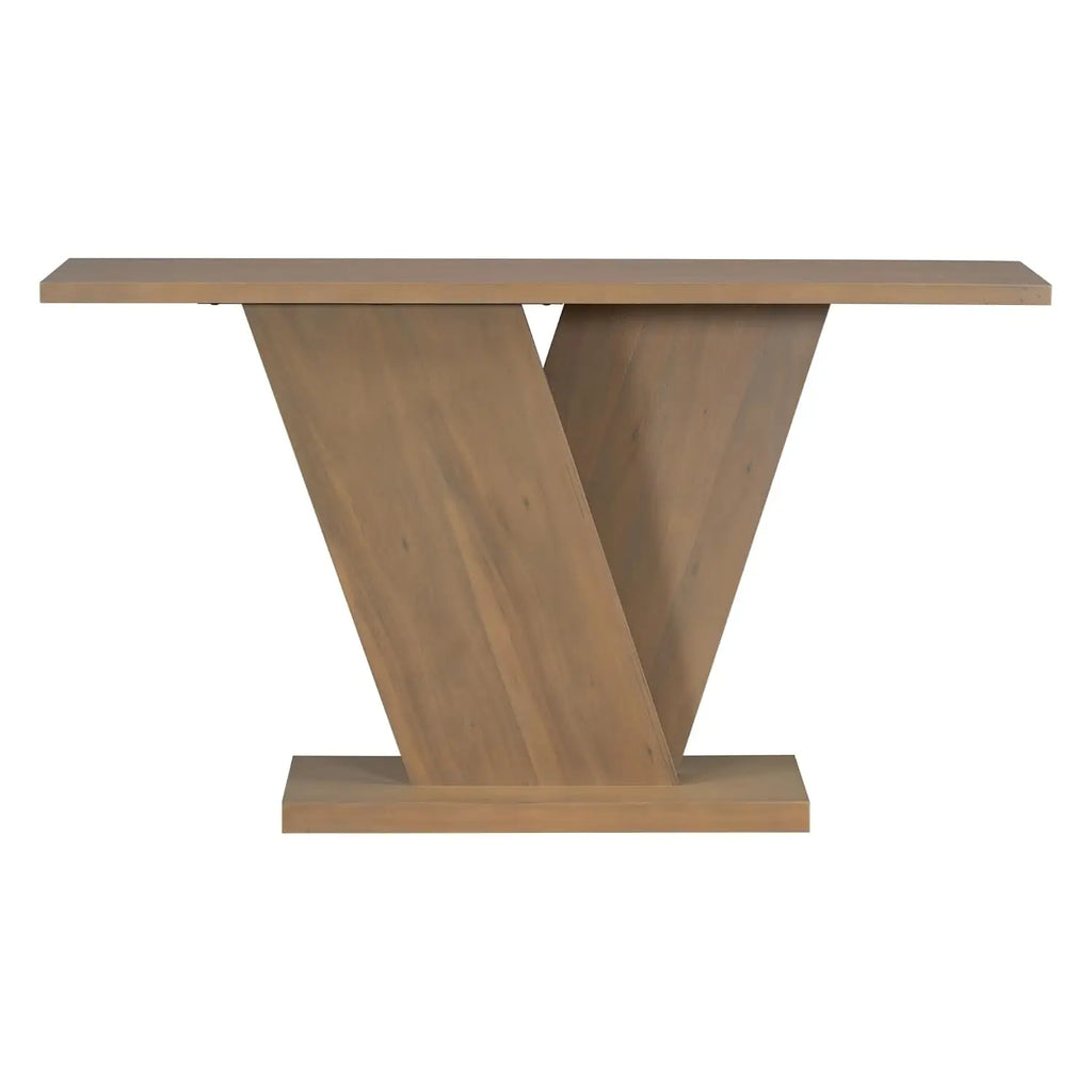 V-Shaped Base Console Table Natural Wood Veneer Entryway Hallway Living Room 59.8" W X 14.2" D X 33.8" H, Customized