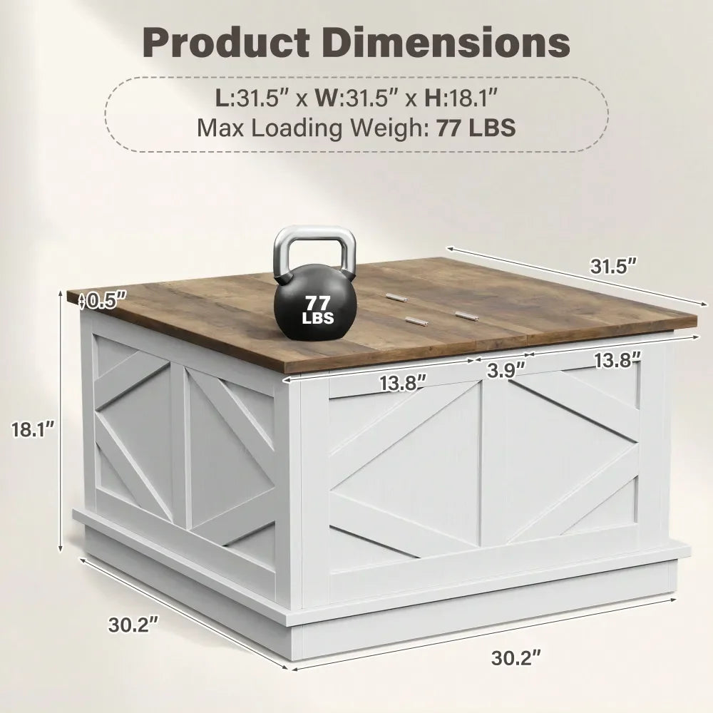 31.5 Lift Top Coffee Table With Storage, Square Coffee Tables For Living Room