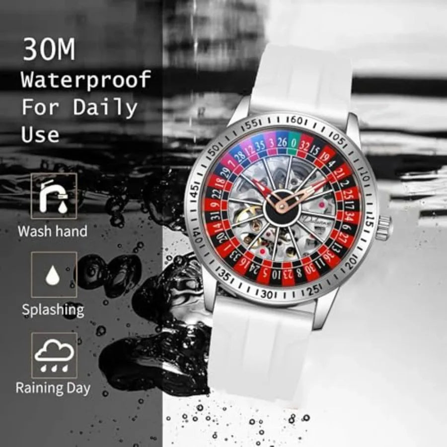 Roulette Wheel Men's Watches Automatic Mechanical Watch for Men Swinging Rotary Dial Design Hollow Skeleton Watches Stainless S