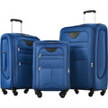 Travel luggage set for airport and business trips: softshell expandable upright spinners in navy blue, lightweight and durable
