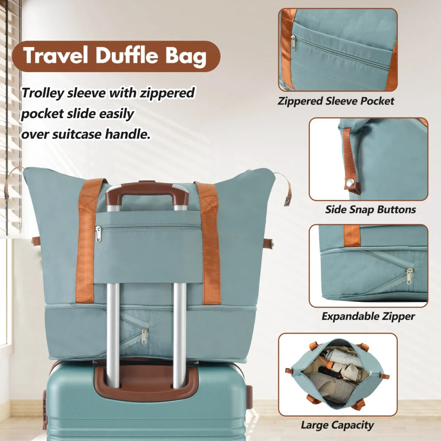 Hardshell luggage sets for travel, polycarbonate, green, lightweight with double spinner wheels and TSA lock