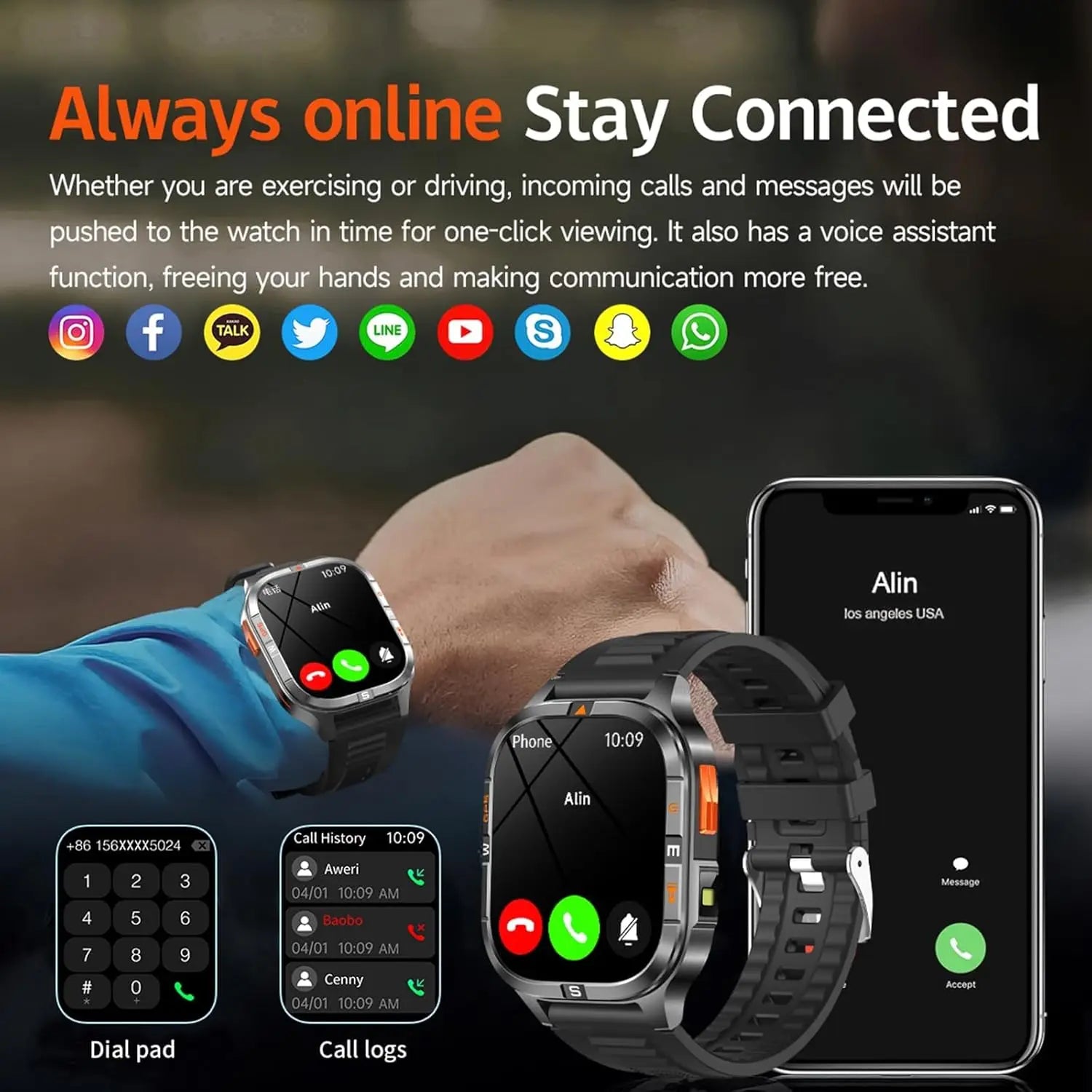 Military GPS Smart Watch with Compass, Altitude, Flashlight, HD Screen, Voice Assistant, Bluetooth Calling for Android iOS