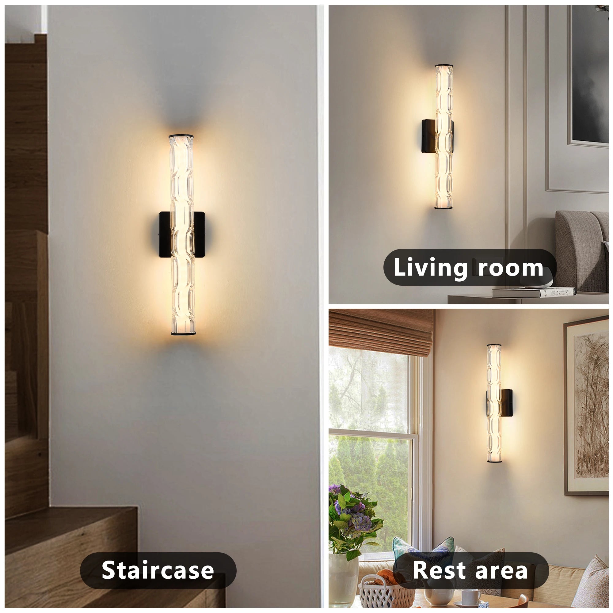 2 pack Modern Ribbed LED Wall Sconce, 360-Degree Full Lighting LED Wall Light with 3 Color Temperatures & Dimmable Function