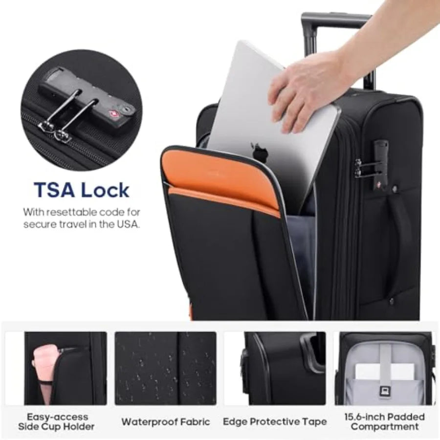 Softside Expandable Carry On Luggage 22x14x9 Airline Approved 20 Inch Suitcase with Wheels and TSA Lock Travel Suitcase with 4-