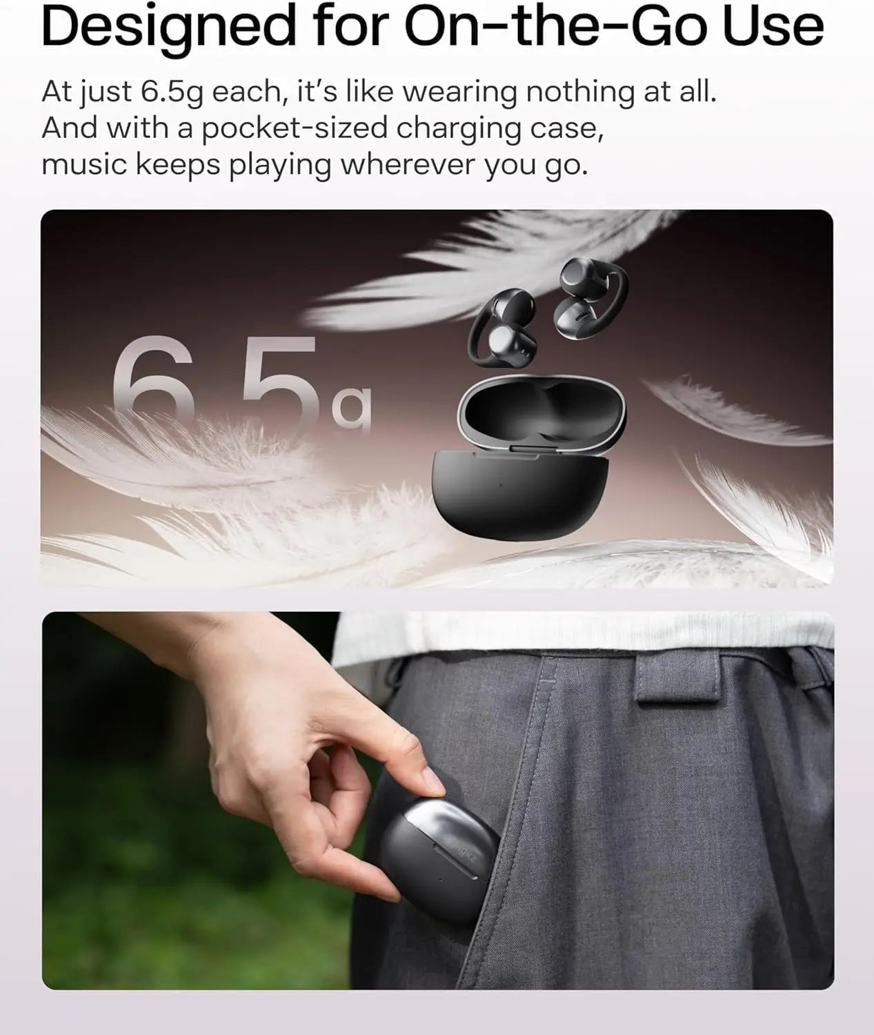 Open-Ear Clip-On Wireless Earbuds with Dolby Audio, 40-Hour Playtime, Water Resistant, Fast Charging