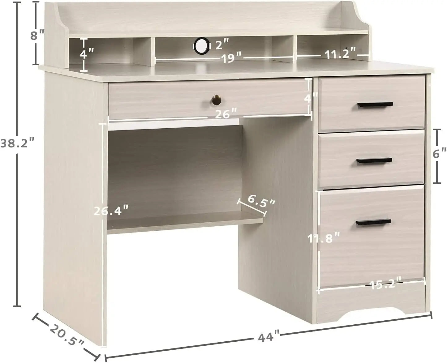Home Office Desk with 4 Drawers & Hutch Computer Table Bedroom Off-White, Customized