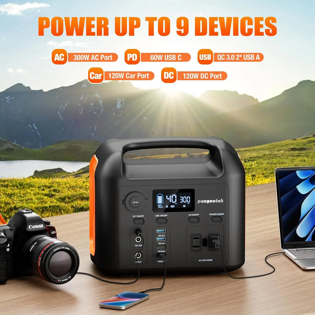 Portable Power Station 300W LiFePO4 Solar Generator with Pure Sine Wave AC Outlets, Fast PD Charging for CPAP Outdoor Camping