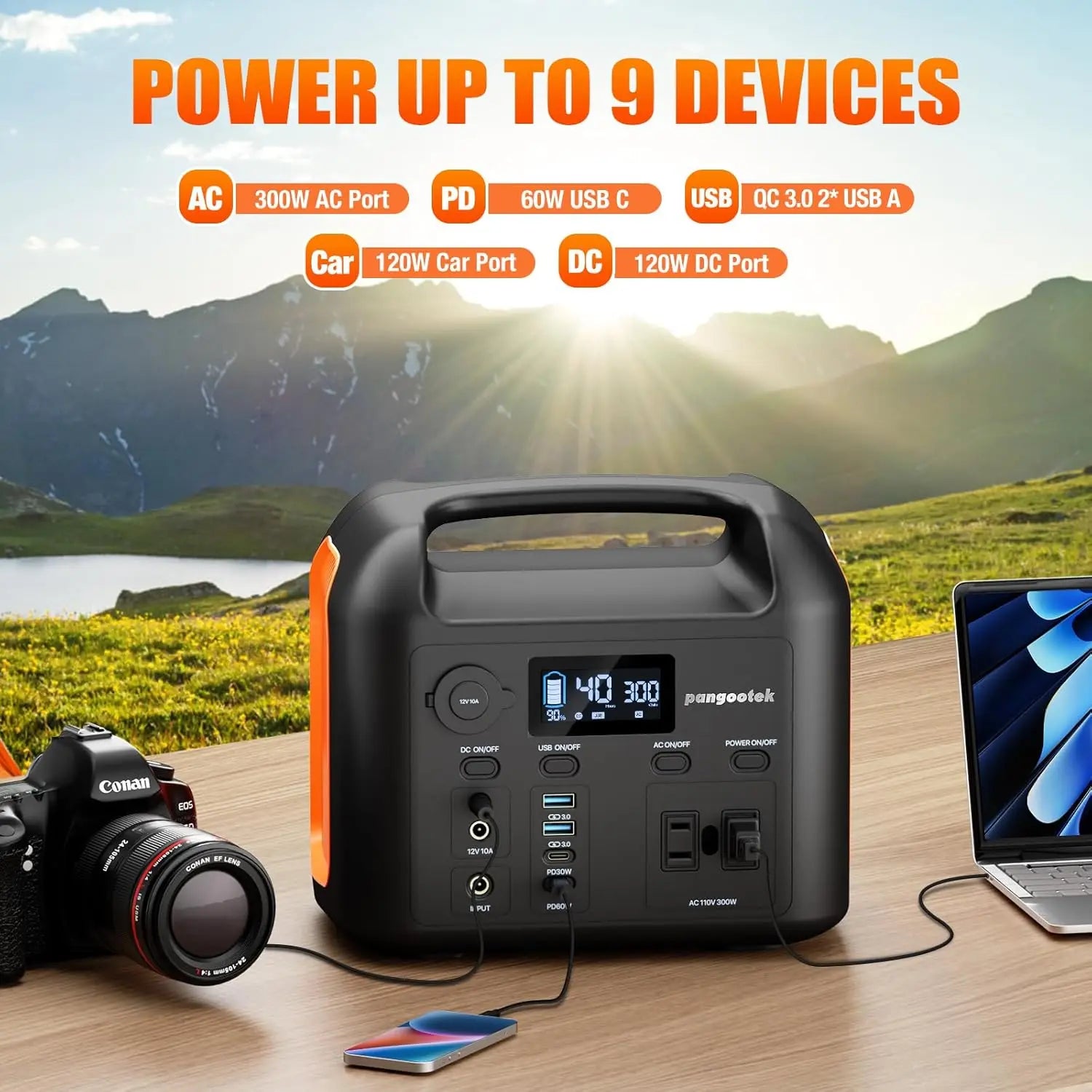 Portable Power Station 300W LiFePO4 Solar Generator with Pure Sine Wave AC Outlets, Fast PD Charging for CPAP Outdoor Camping