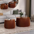 Round Storage Fluted Nesting Coffee Table Set of 2, Mid Century Modern Handcraft Circle Nested Coffee Table Set for, Customized