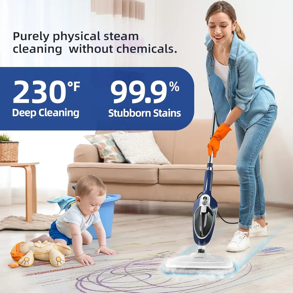 10-in-1 Steam Mop and Handheld Cleaner for All Floors with 11 Accessories, Blue