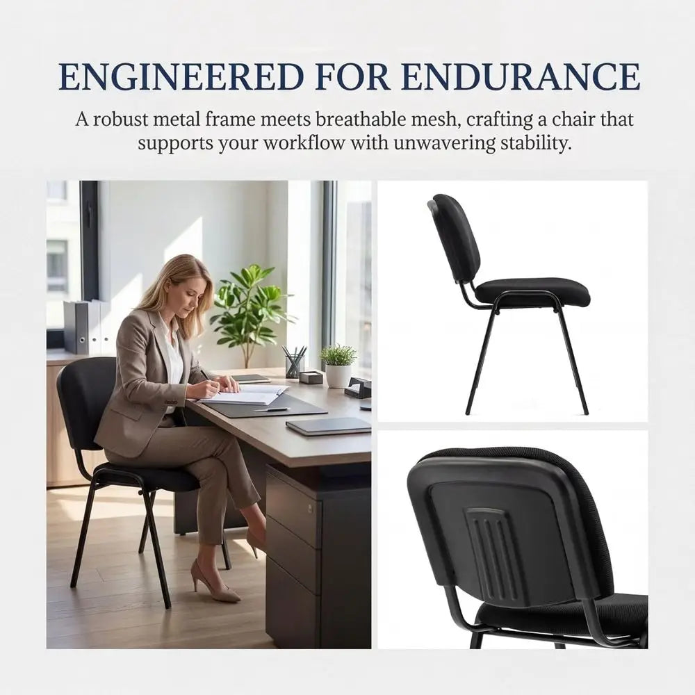Mesh Office Chairs Set of 5, Stackable Armless Chairs for Conference Rooms, Waiting Area Seating with Metal Base, Ideal for Trai