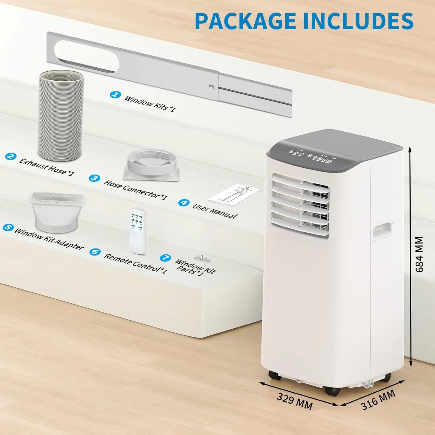 8,000 BTU Portable Air Conditioner Cools Up to 350 Sq.ft, 3-IN-1 Energy Efficient Portable AC Unit with Dehumidifier Fan Modes