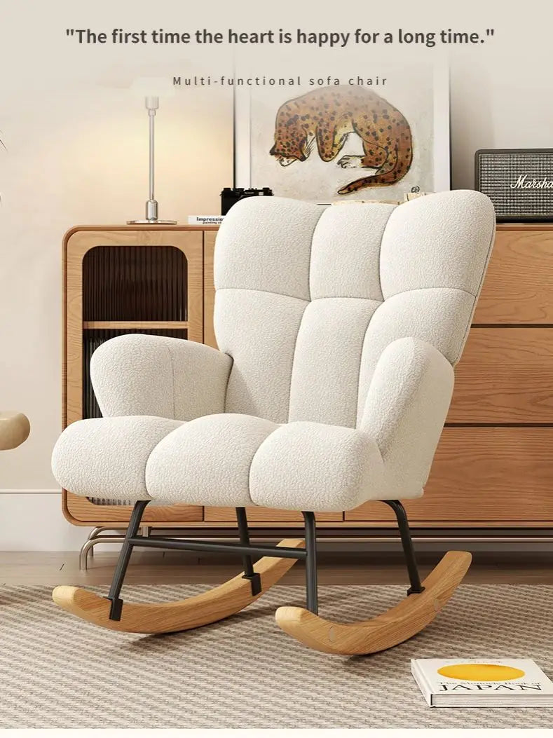Rocking Chair Leisure Chair, High-Back Armchair with Padded Seat, Velvet Fabric, Solid Wood, Soft-Covered Rocking Chair for Office