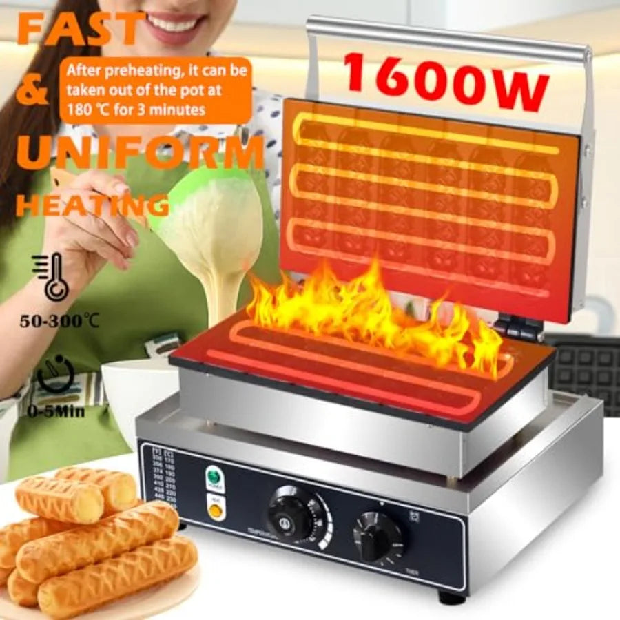 Commercial Corn Dog Waffle Maker1600W Lolly Stick Waffle Maker 6 Slice Non-Stick Stainless Steel Corn Hot Dog Waffle Iron with