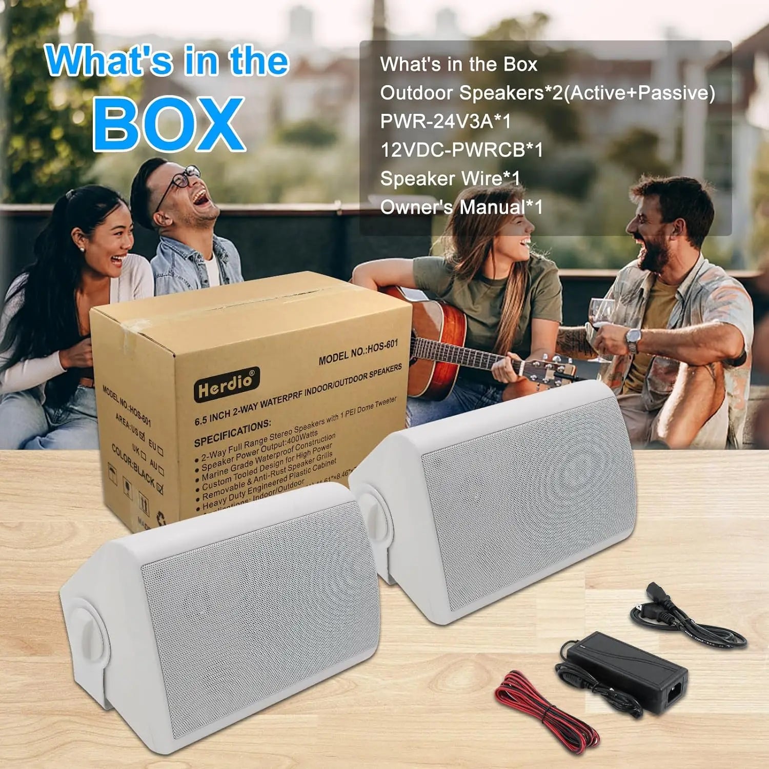 Herdio 6.5 Inch Outdoor Bluetooth Speaker 400W Waterproof Weather Resistant for Patio Garage Home Indoor Outdoor