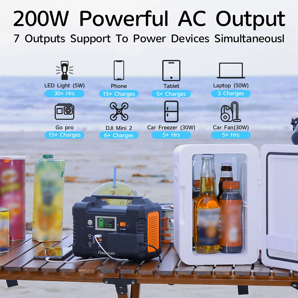 Flashfish E200 Portable Power Station 40800mAh/151Wh Solar Generator 200W Battery Power Station With 3 Charging Modes for Home