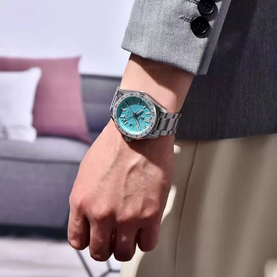 PAGANI DESIGN 39MM New GMT Sky blue dial Luxury Men Mechanical Watch Water Resistance Sapphire Glass Automatic watches for men