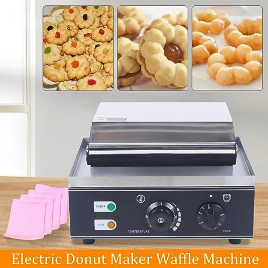 Commercial 1500W 5-Hole Plum Flower Waffle Iron Donut Maker Non-Stick Double-Sided Electric Machine for Breakfast Lunch Snacks