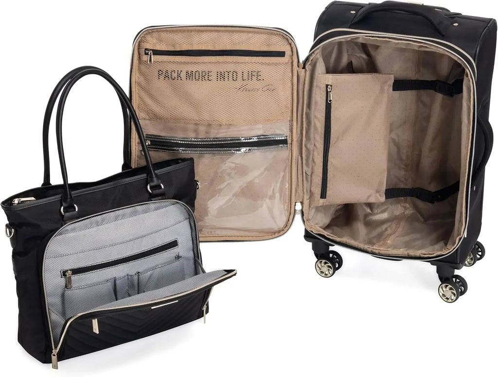 20" Expandable 8-Wheel Carry-On Suitcase & Matching 15" Laptop Tote Bag, Black - Durable Travel Bundle