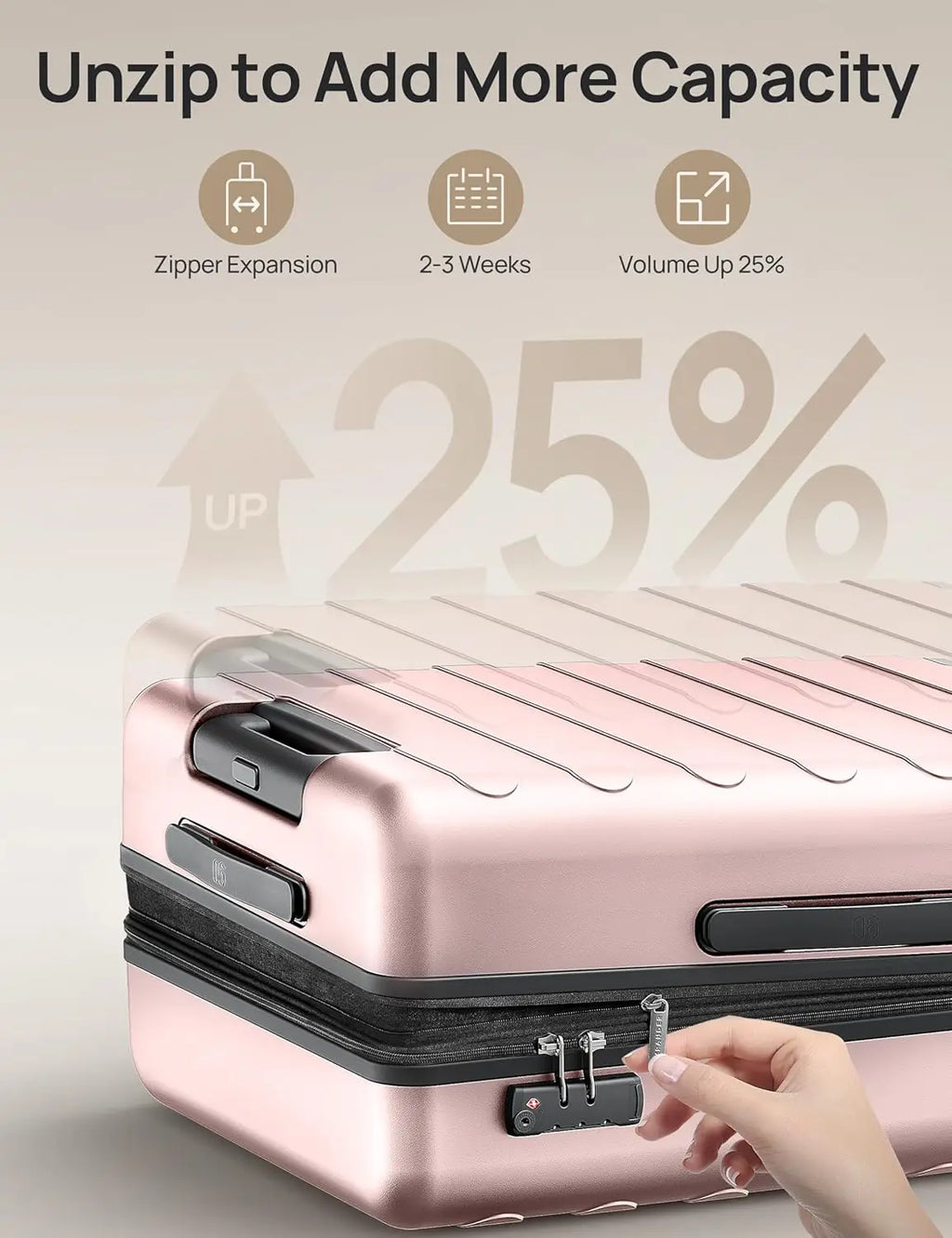 24 Inch Expandable Hard Shell PC Suitcase with Smooth Spinner Wheels, Lightweight Travel Luggage TSA Approved in Pink