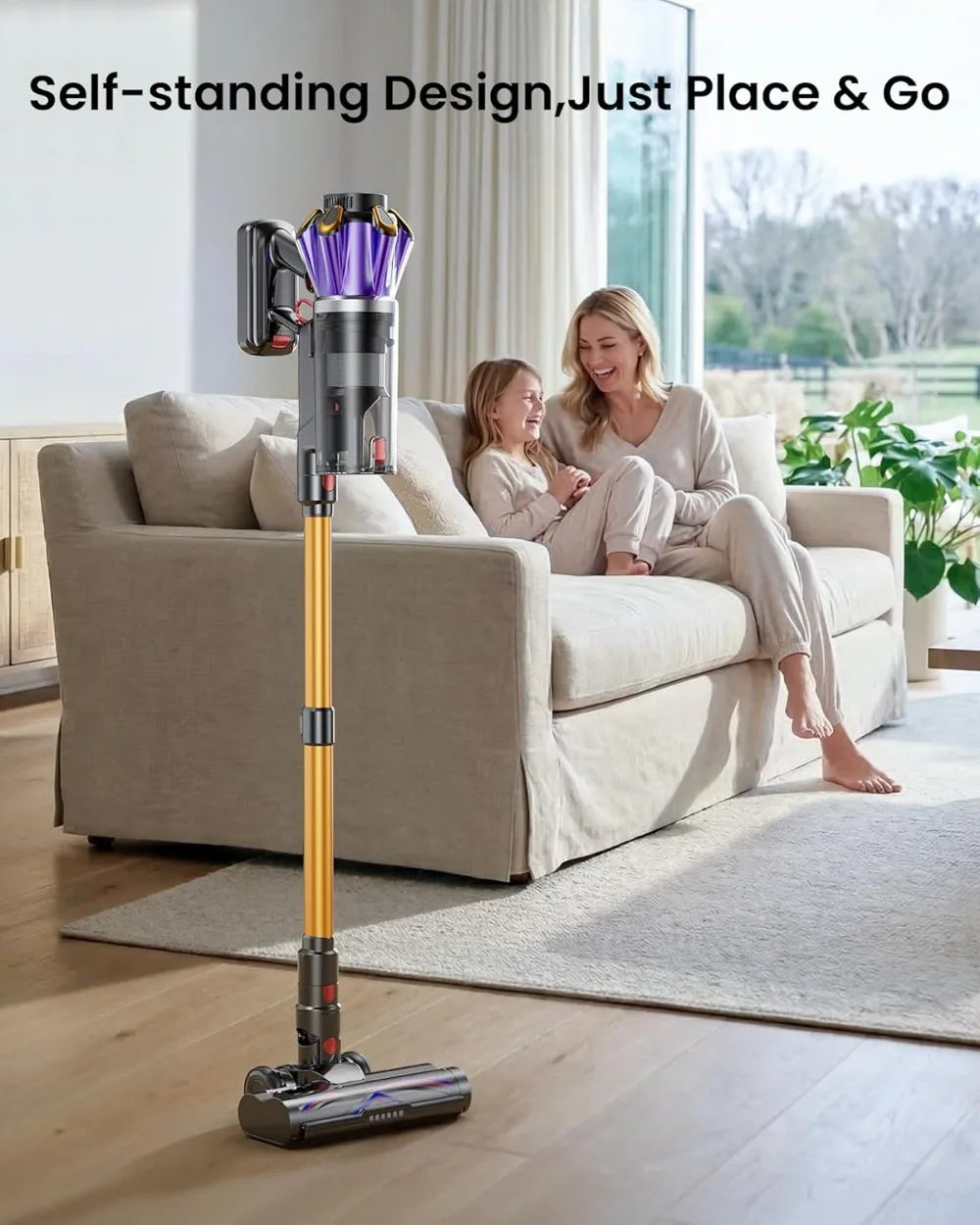 650W 55Kpa 70Mins Cordless Vacuum Cleaner with Hurricane Mode, 1.8L Cup, Anti-Tangle, Self-Standing for Home Pet Hair Carpets