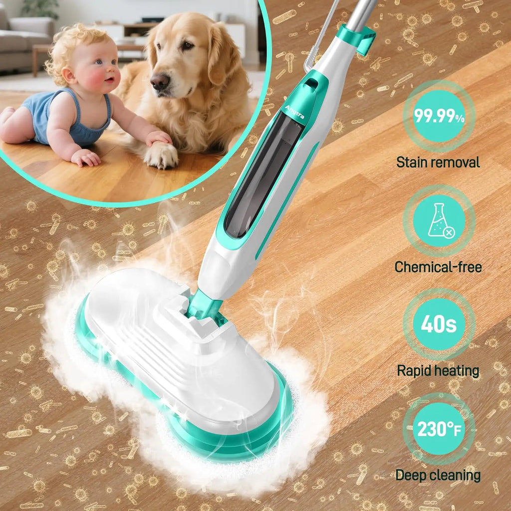 Rotating Steam Mop with LED Lights, 6 Pads, Swivel Head for Hard Floors - Efficient Cleaner