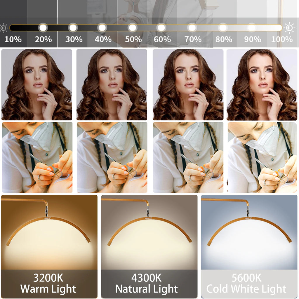 Fosoto Multi-directional Ring Light Lamp Half Moon Light For Eyelash Tattoo Salon Photography Live Streaming Studio Video Record
