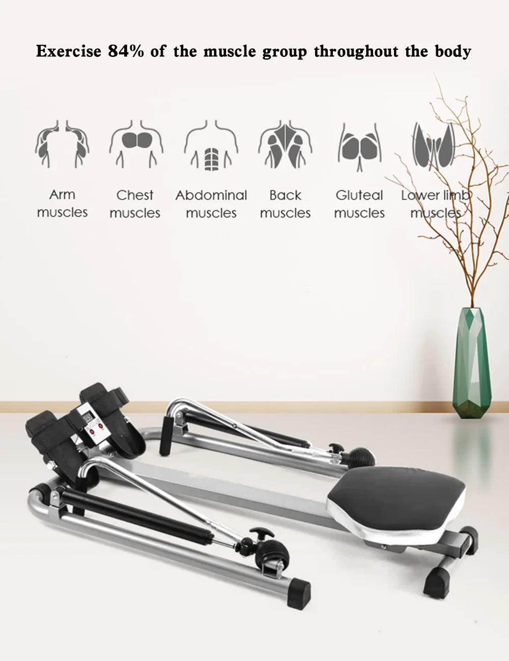 Home Gym Adjustable Exercise Rowing Machine Rower  Double Hydraulic Resistance